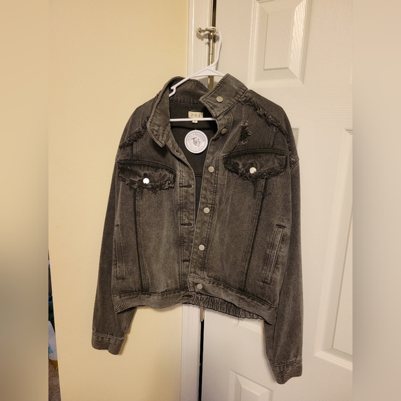 POL Rhinestone Fringe Black Denim Jacket (Large) - Picture 1 of 6